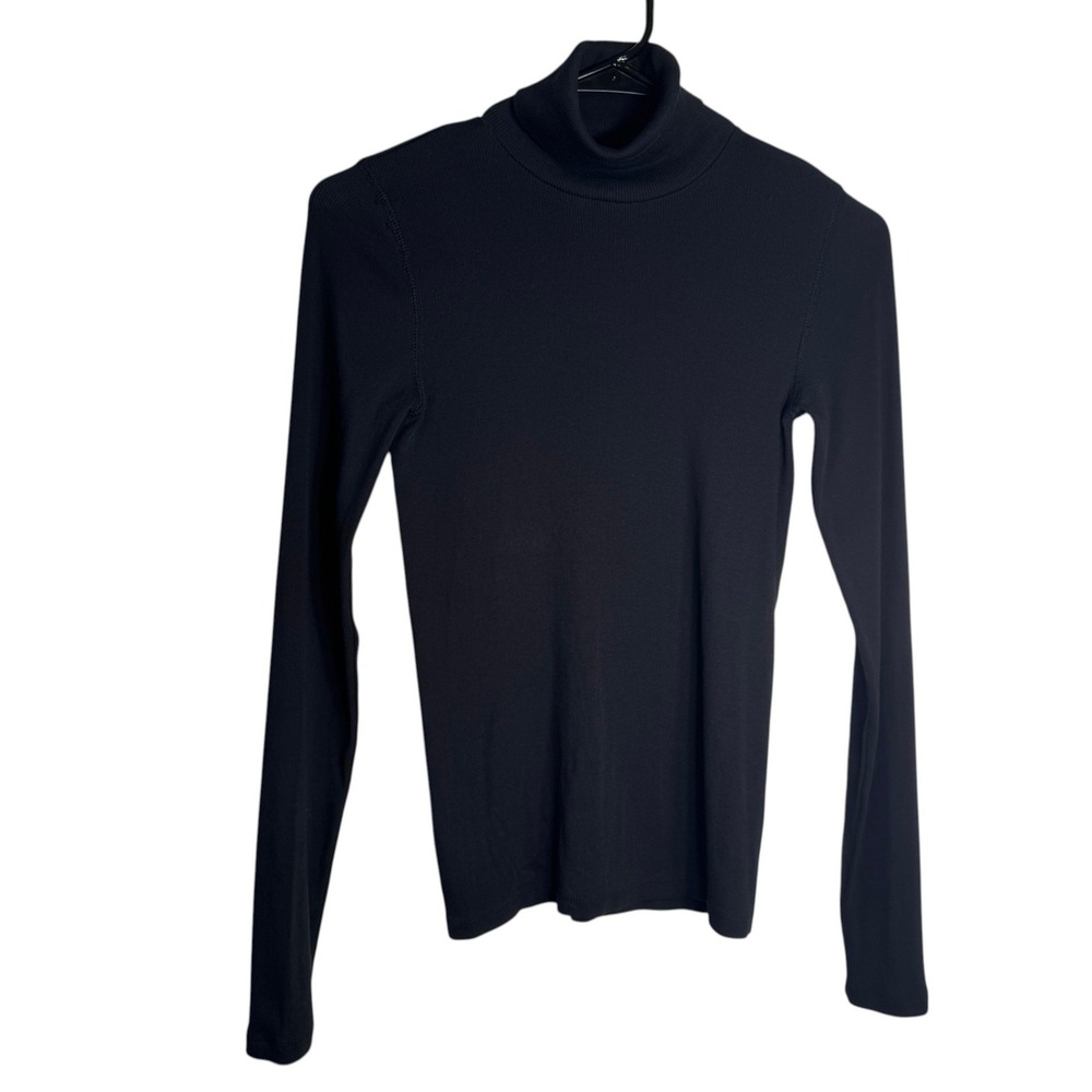 Everlane Luxe Rib Turtleneck Top Black Womens Small Long Sleeve Supima Cotton